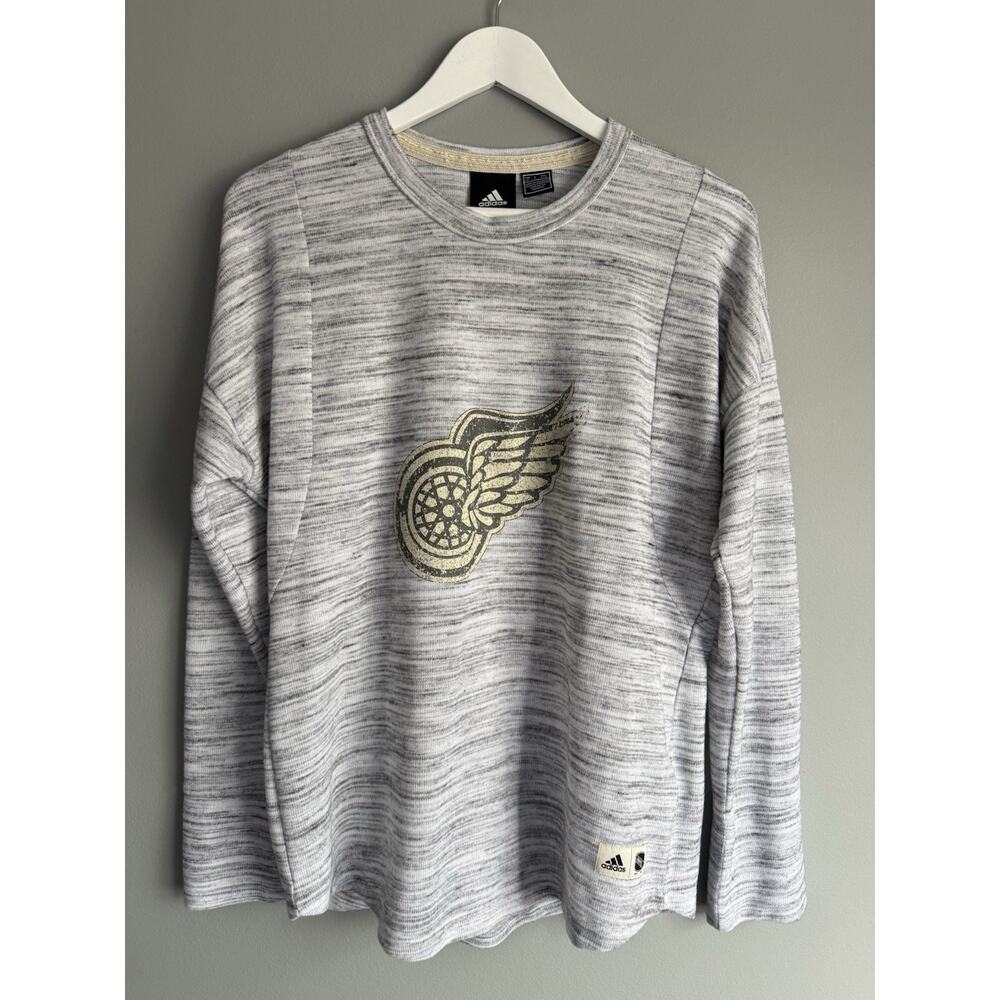 Adidas Red Wings NHL Space Dye Sweater Knit Top Women XL Gray Lounge Pullover